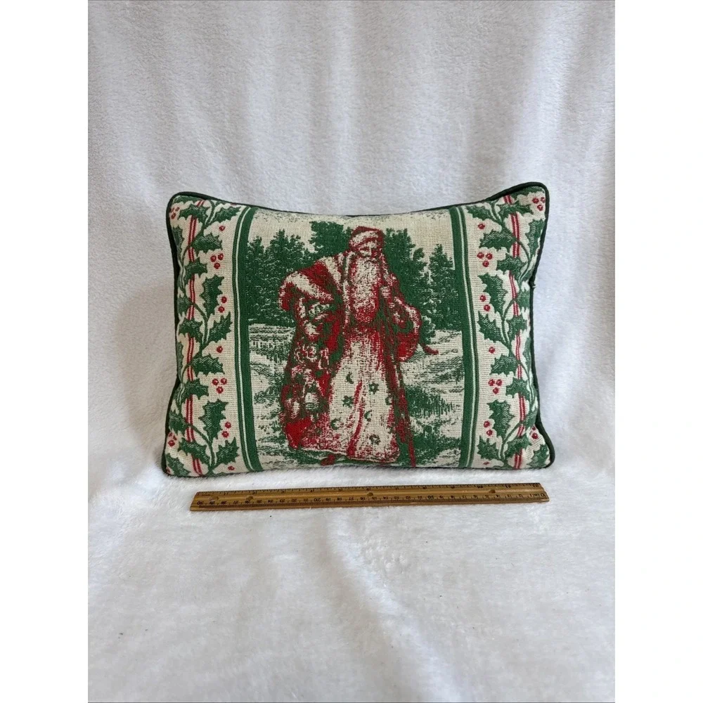 Vintage Christmas Father Christmas Santa Claus Tapestry Throw Pillow Green Red